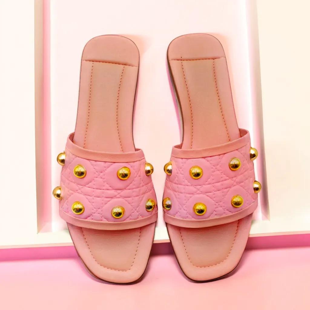 Rosé Luxe Studded Flats